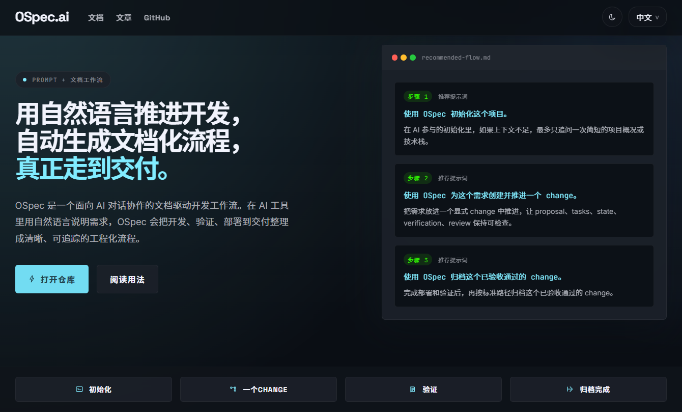 OSpec 如何自动化推进 OSpec.ai 官网开发